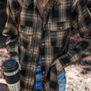  Multicolor Retro Plaid Double Flap Pocket Brushed Shacket