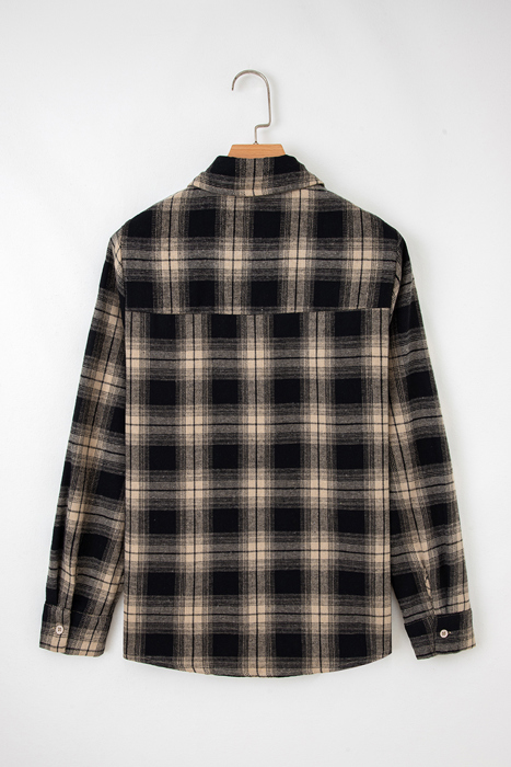 Multicolor Retro Plaid Double Flap Pocket Brushed Shacket