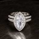  Sterling Silver 925 Engagement Wedding Ring Marquise Halo Micro Pave Rings Bridal Set Simulated Diamonds