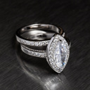  Sterling Silver 925 Engagement Wedding Ring Marquise Halo Micro Pave Rings Bridal Set Simulated Diamonds