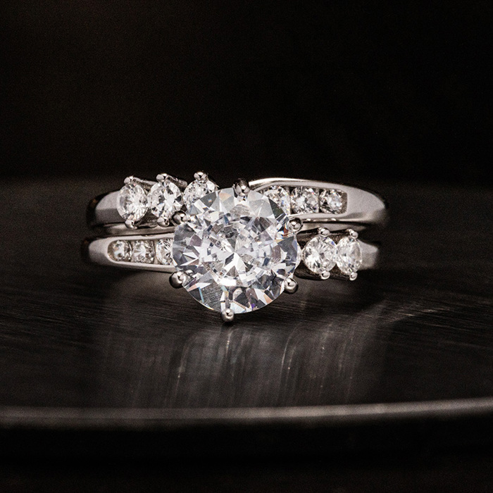 Asymmetrical Twist Bridal Rings Set Stirling Silver 925 Engagement Wedding Ring Simulated Diamonds