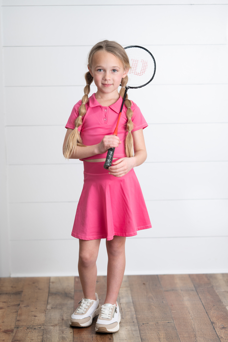 Girls Bright Pink 2 Piece Athletic Active Skirted Sport Set