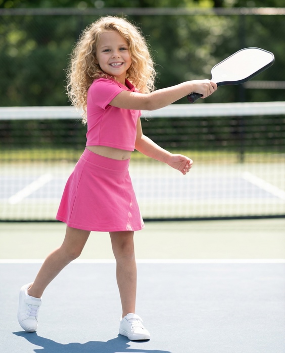 Girls Bright Pink 2 Piece Athletic Active Skirted Sport Set