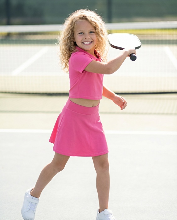Girls Bright Pink 2 Piece Athletic Active Skirted Sport Set