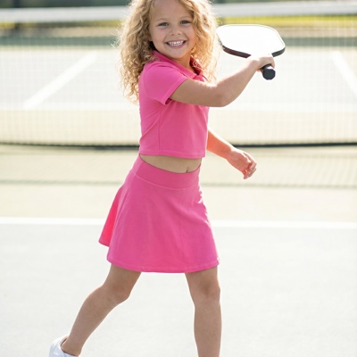 Girls Bright Pink 2 Piece Athletic Active Skirted Sport Set