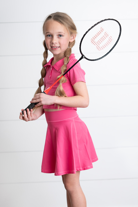 Girls Bright Pink 2 Piece Athletic Active Skirted Sport Set