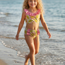  Girls Ava Summer Lime & Pink 2 piece Ruffle Swimsuit