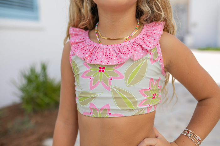 Girls Ava Summer Lime & Pink 2 piece Ruffle Swimsuit