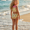  Girls Ava Summer Lime & Pink 2 piece Ruffle Swimsuit