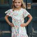  Kids Vintage Beige Floral Flutter Sleeve Dress