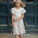  Kids Vintage Beige Floral Flutter Sleeve Dress
