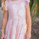  Kids Bella Dusty Pink Daisy Flutter Sleeve Ruffles Dress