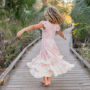  Kids Bella Dusty Pink Daisy Flutter Sleeve Ruffles Dress