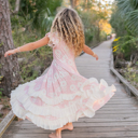  Kids Bella Dusty Pink Daisy Flutter Sleeve Ruffles Dress