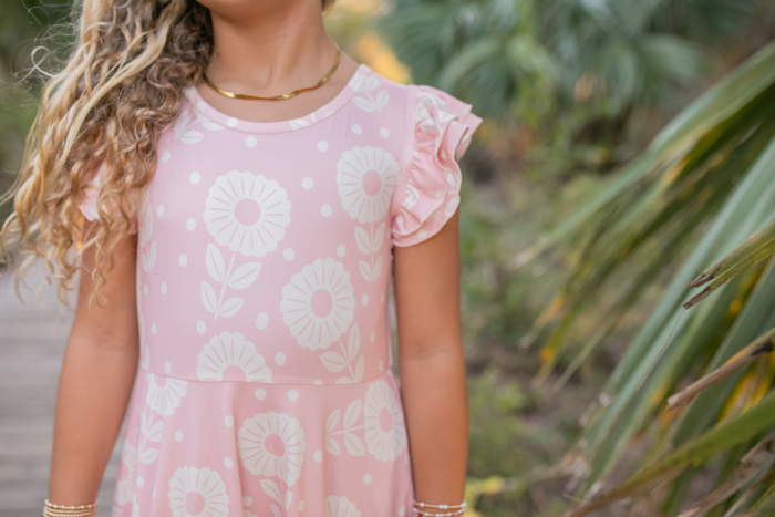 Kids Bella Dusty Pink Daisy Flutter Sleeve Ruffles Dress