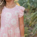  Kids Bella Dusty Pink Daisy Flutter Sleeve Ruffles Dress