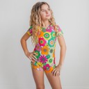  Kids Bright Modern Flower Shortie Dance Gymnastics Leotard