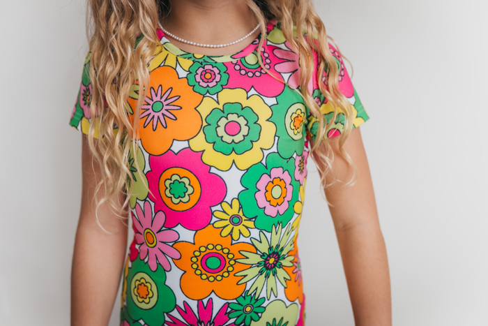 Kids Bright Modern Flower Shortie Dance Gymnastics Leotard