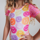  Kids Bright Smiley Bow Shortie Dance Tumble Leotard