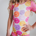  Kids Bright Smiley Bow Shortie Dance Tumble Leotard