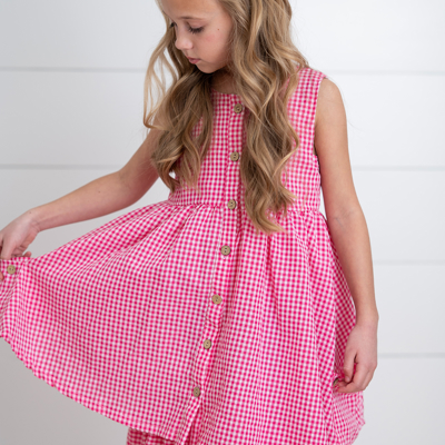 Kids Brooke Hot Pink Gingham Check Pocket Summer Dress
