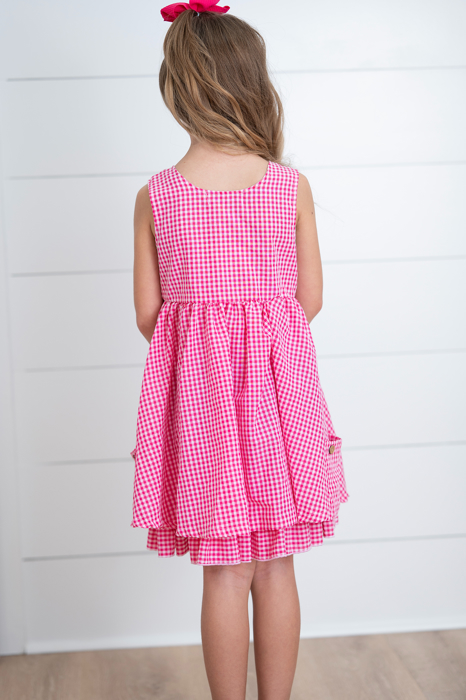 Kids Brooke Hot Pink Gingham Check Pocket Summer Dress