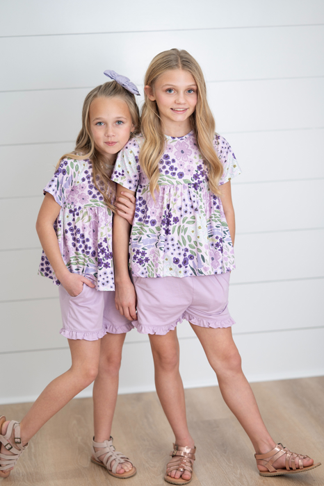 Kids Brynn Lavender Pocket Ruffle Summer Short Set