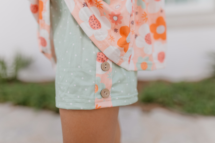 Kids Sage & Rust Retro Flower Summer Short Set