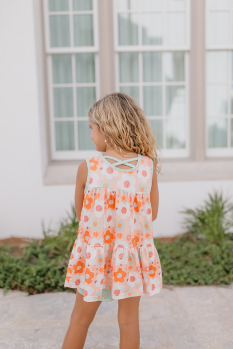 Kids Sage & Rust Retro Flower Summer Short Set