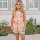  Kids Sage & Rust Retro Flower Summer Short Set