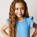  Girls Blue Checkered Lace Ruffle Short Set
