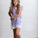  Girls Lavender Checkered Lace Ruffle Summer Short Set