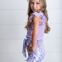  Girls Lavender Checkered Lace Ruffle Summer Short Set