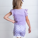  Girls Lavender Checkered Lace Ruffle Summer Short Set