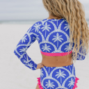  Kids Cleo Blue Palm & Hot Pink 2 Piece Rash Guard Swimsuit