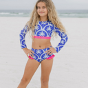  Kids Cleo Blue Palm & Hot Pink 2 Piece Rash Guard Swimsuit