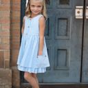  Kids Blue & White Gingham Check Pocket Ruffle Summer Dress