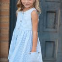  Kids Blue & White Gingham Check Pocket Ruffle Summer Dress