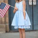  Kids Blue & White Gingham Check Pocket Ruffle Summer Dress