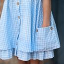  Kids Blue & White Gingham Check Pocket Ruffle Summer Dress