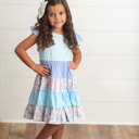  Kids Blue & Purple Polka Dot Floral Tiered Summer Dress