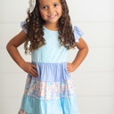  Kids Blue & Purple Polka Dot Floral Tiered Summer Dress