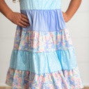  Kids Blue & Purple Polka Dot Floral Tiered Summer Dress