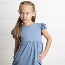  Kids Dusty Blue Ribbed Double Ruffle Flutter Sleeve Shirt