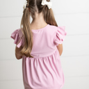  Girls Light Pink Ribbed Double Ruffle Flutter Sleeve Shirt