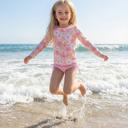  Girls Emily Daisy Check Long Sleeve Rash guard Swimsuit