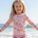  Girls Emily Daisy Check Long Sleeve Rash guard Swimsuit