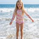  Girls Emily Daisy Check Long Sleeve Rash guard Swimsuit