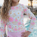  Girls Emily Daisy Check Long Sleeve Rash guard Swimsuit