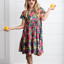  Kids Emmy Bold Tropical Flutter Sleeve Twirl Dress